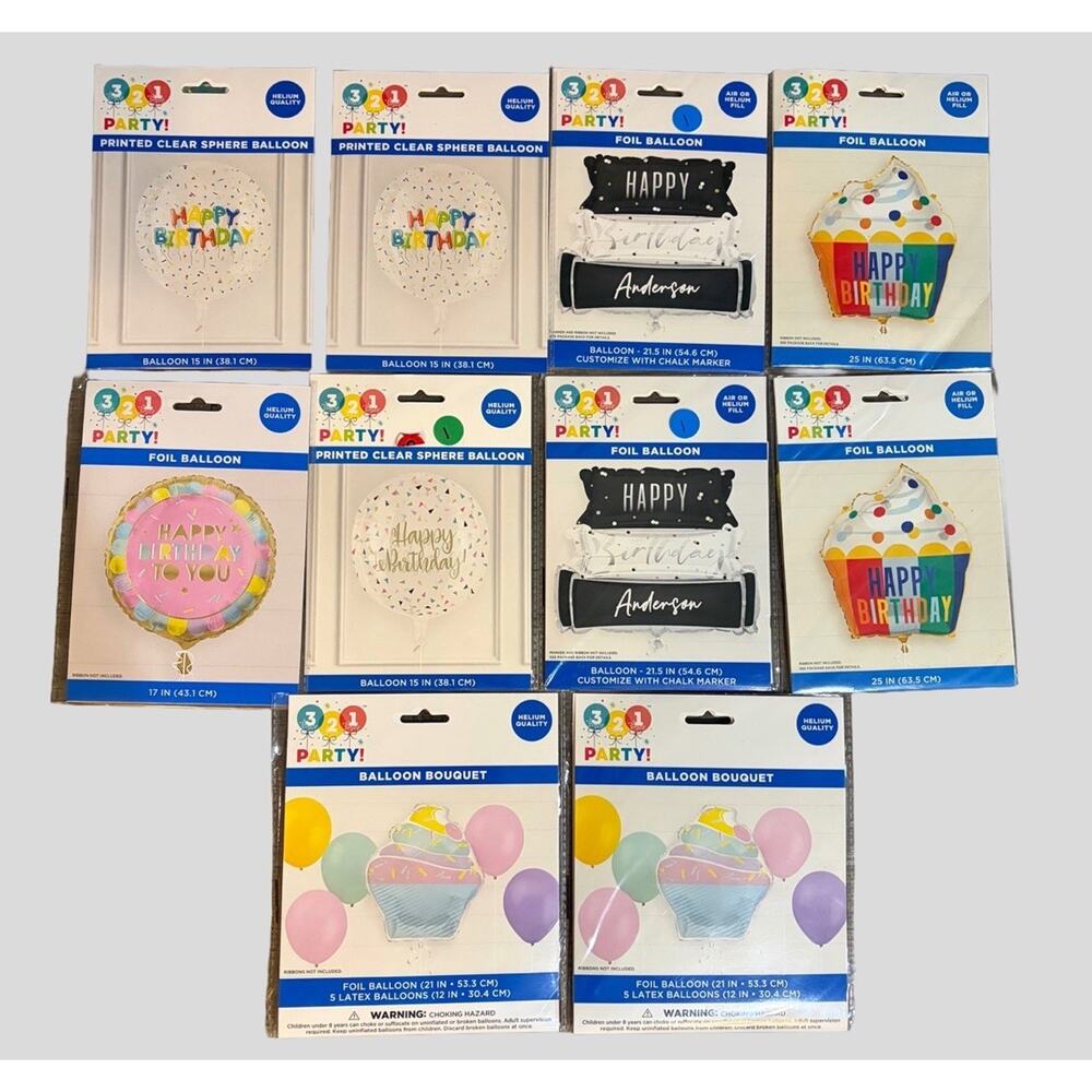 Lot of 10 Birthday Balloons Foil Cupcake Bouquet Happy Birthday Party Decor NEW